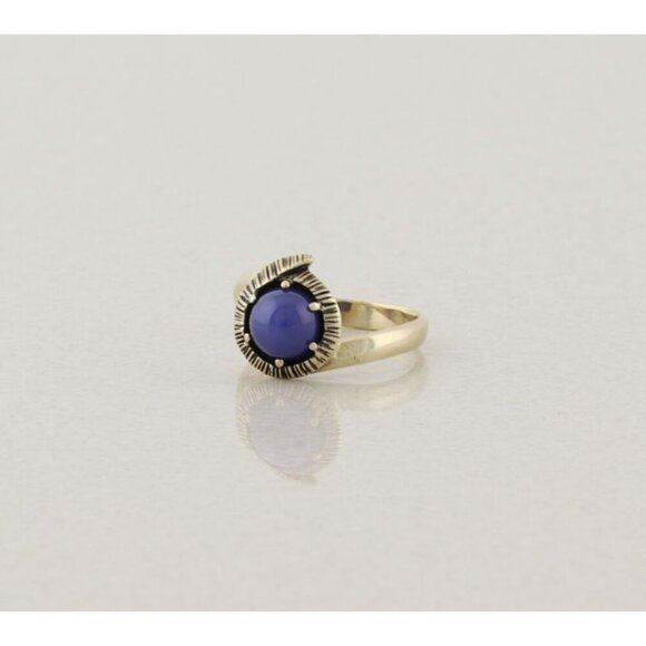 10k Yellow Gold Lab Created Blue Star Sapphire Ring Size 7 - Picture 8 of 8